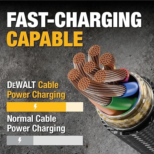 DEWALT Heavy Duty USB to Lightning Cable [Apple MFi Certified] Durable iPhone Charger, Lightning Cables, Fast Charging iPhone Charger Cord Compatible w/iPhones 14/13/12/11 Pro Max iPad AirPods, 10FT thumbnail 4