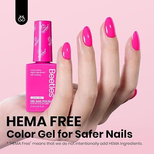 Beetles Pink Gel Nail Polish - Neon Whispers Hot Pink Gel Polish HEMA-Free, 8ML/0.27Fl Oz Soak Off UV LED Lamp Nail Art, Long-Lasting Manicure Salon DIY Home Summer Nails thumbnail 2
