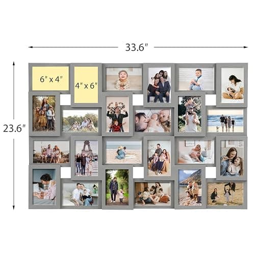 J.M.Deco Collage Picture Frames for Wall 24 Slots, Reunion Friends Family Memory Large Photo Frame Selfie Gallery Puzzle Collage Wall Hanging for 4x6 Photo | Grey thumbnail 3