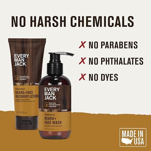 Every Man Jack Men's Beard + Face Wash & Lotion Set - Subtle Sandalwood Scent - Naturally Cleanse and Condition Your Beard & Skin thumbnail 5