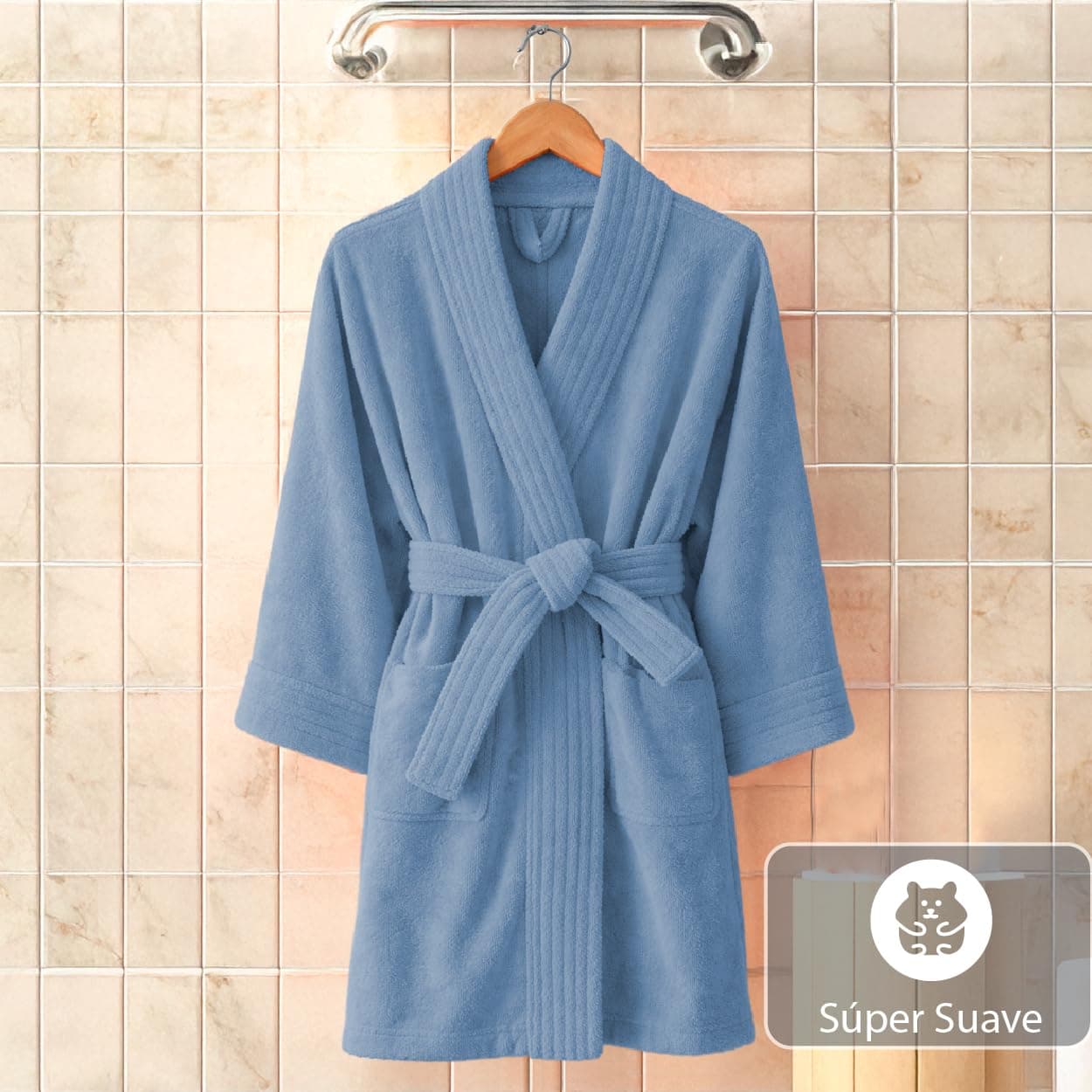 Bata de Baño para Hombre/Mujer,100% Algodón, Unitalla, ultra absorvente y ultra suave, bata para el hogar, bata de spa, bata para natación thumbnail 4