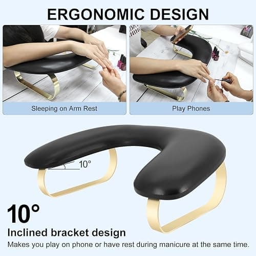 Arm Rest for Nails Tech,Comfortable Leather U Shaped Manicure Hand Rest Pillow Cushion,Ergonomic Slope Nail Arm Rest Stand for Nails Salon,Detachable Bracket,Easy to Clean(Black） thumbnail 3