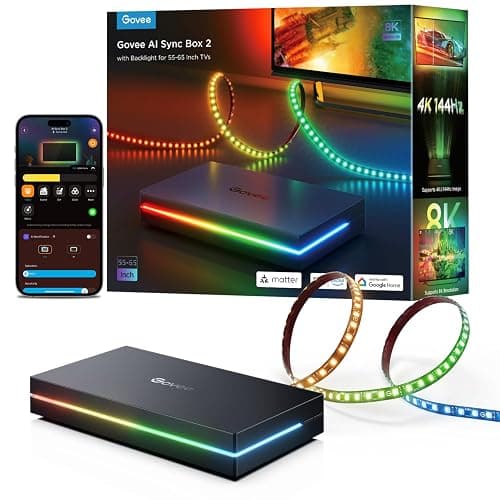 Govee HDMI 2.1 Sync Box 2, AI Sync Box with TV Backlight, Supports 8K@60Hz, 4K@144Hz, VRR and ALLM, Works with Matter and Alexa, RGBIC LED Light Strip for 55-65 inch TVs, 75 LEDs/m - Image 1