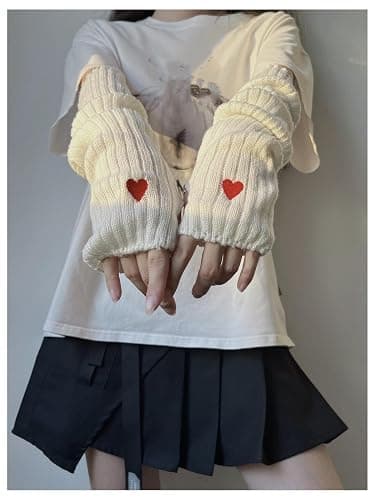 Verdusa Women's Y2k Arm Warmers Heart Knit Arm Sleeves Fingerless Gloves thumbnail 3