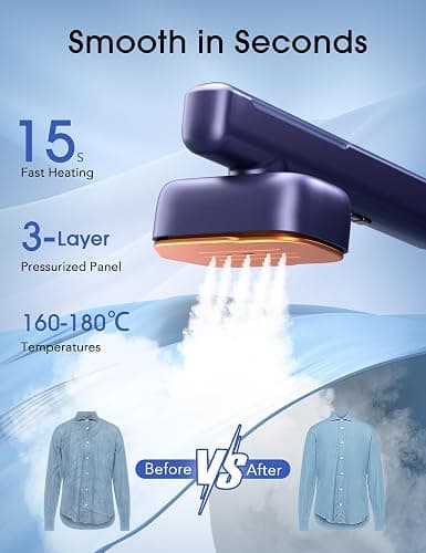 Travel Steamer for Clothes, Portable Mini Clothes irons, 120-240V Adaptive Voltage Clothes Steamer Handheld, Garment Steamer, 15s Heat Up, Adjustable Steam/Temperature - Blue thumbnail 4