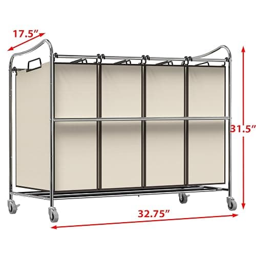 Simple Houseware 4-Bag Heavy Duty Rolling Laundry Sorter Cart, Chrome thumbnail 3