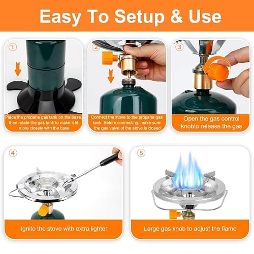 Camping Stove Propane Burner, Portable Camp Stove with Foldable Gas Tank Base, Adjustable Flame Backpacking Cooker for Camping, Small Single Burner Propane Stoves Kit for Hiking Tent Outdoor Cooking thumbnail 3