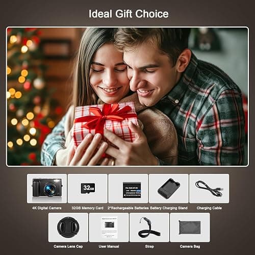 Digitalkamera 4K, 16X Autofokus Digitalzoom Kamera, 48MP 3 Zoll 180° Klappbarer LCD-Bildschirm HD Kompakte Vlog Kamera mit Ladestation, 2 Akkus, 32GB Karte, Geeignet für Anfänger, Kinder thumbnail 7