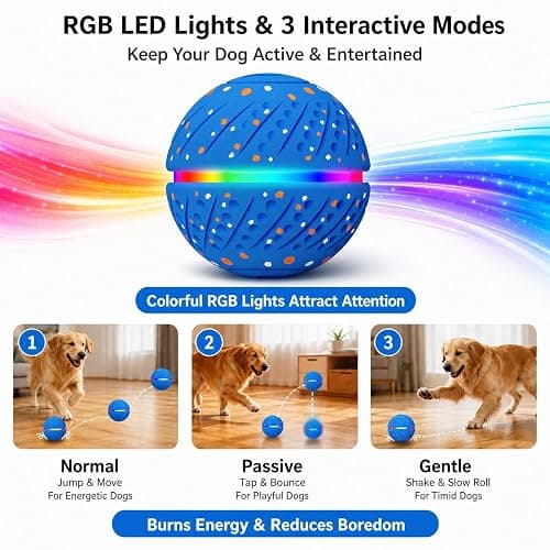 Interactive Dog Ball Toy with Remote Control, Durable E-TPU Material,3 Modes Automatic Bouncing Dog Ball with RGB Lights, IP54 Waterproof Electronic Dog Toy for Puppy, Medium and Large Dogs thumbnail 3