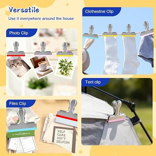 HOUSE AGAIN 4 Pack Stainless Steel Magnetic Chip Bag Clips Covered with Silicone - NO More Sharp Edges - Color Coded for Food Bags - Hang Postcards Heavy Duty for Kitchen and Office, 3 Inches Wide thumbnail 5