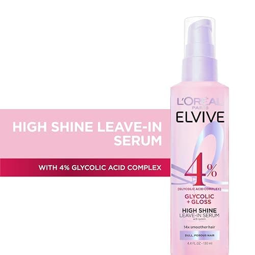 L'Oreal Paris Elvive Glycolic + Gloss High Shine Leave-In Hair Serum, Smooths Dull, Porous Hair Into High-Shine, Glossy Hair, 4.4 Fl Oz thumbnail 2