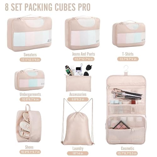 Veken 8 Set Packing Cubes for Travel, Birthday Gifts for Women Mom Her, Cruise Ship Essentials Accessories for Beach Vacation, Suitcase Organizer Bags for Luggage with Hanging Toiletry & Shoe Bag thumbnail 2