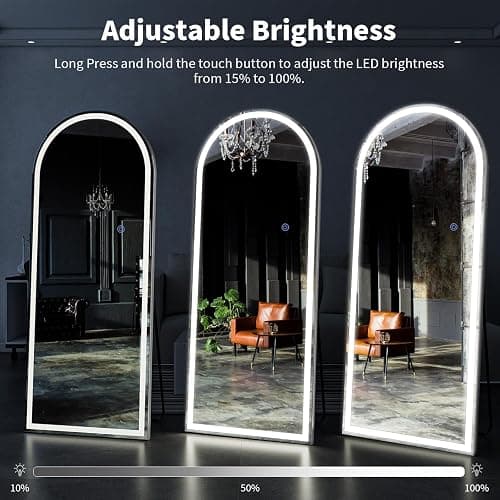 VooBang 56"x21" LED Mirror Full Length - Arched Floor Body Mirror with Dimmable Lights - 3 Color Modes, Standing Leaning Wall Mounted for Bedroom, Dressing Room thumbnail 6