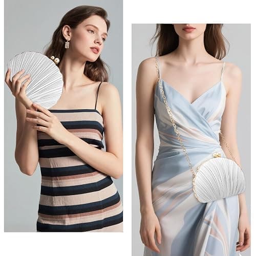 Veridina Women Mini Pleated Seashell Evening Clutch Handbag,Clutch Bag,Pearl Clutch,With Chain Strap thumbnail 2