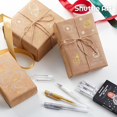 Shuttle Art White Gold Silver Gel Pens, 6 Pack 0.7mm, 1.0mm Metallic Gel Ink Pens Fine Point for Black Paper Highlighting Card Making Scrapbooking Coloring Writing Drawing School Office Home thumbnail 8