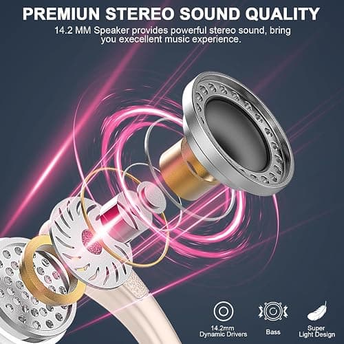 Wireless Earbud, 75H Bluetooth 5.4 Headphones Sport IP7 Waterproof, Running Wireless Earphones with ENC Noise Canceling Mic, 3D Bass Over Ear bud with Earhooks for Android, iOS, Workout, Gym, Rosegold thumbnail 2