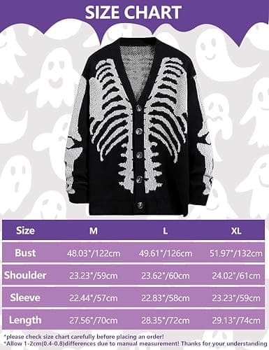 Arssm Men Skeleton Cardigan Sweater Oversized Fall Graphic Long Sleeve Knit Y2K Button Down V Neck Sweater Outwear thumbnail 7