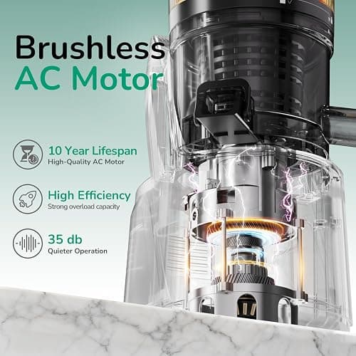 Canoly C16 Cold Press Juicer, with a 6" Wide Chute & Self-Precut, 3-in-1 Strainers (Juice & Sorbet & Nut Milk), BPA-Free Construction, Powered by a AC Brushless Motor (Space Gray) thumbnail 4
