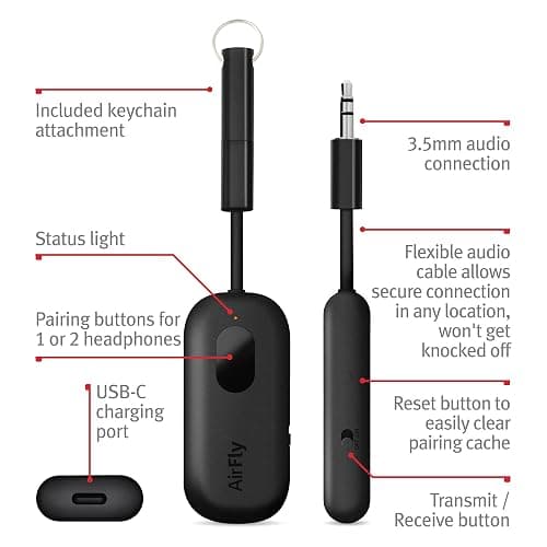 Twelve South AirFly Pro Bluetooth Wireless Audio Transmitter/Receiver for up to 2 AirPods/Wireless Headphones; Use with Any 3.5 mm Audio Jack, Black thumbnail 4