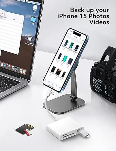 OPxjzws SD Card Reader for iPhone, SD Card Adapter with Lightening & USB C Dual Connectors Plug&Play Supports microSD, SD and USB-A OTG, Portable Trail Camera Memory Reader for iPhone Mac MacBook iPad thumbnail 7