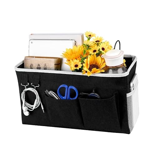 Loghot Bedside Caddy/Bedside Storage Bag Hang/ing Organizer for Bunk and Hospital Beds,Dorm Rooms Bed Rails,Can be Placed Glasses,Books,Mobile Phones,Keys (Black) - Image 1