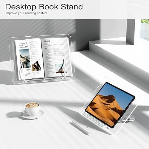 Acrylic Book Stand, Angle Adjustable Book Display Stand,Foldable Cookbook Stand, Lightweight Book Holder for Magazines, Laptop, Recipe, Textbook thumbnail 2
