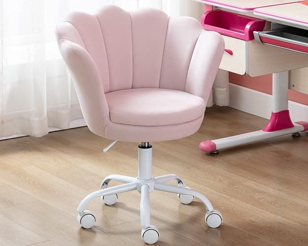 CIMOTA Cute Kids Desk Chair,Velvet Bedroom Chair Adjustable Child Computer Chair Swivel Shell Vanity Chairs for Girls Bedroom/Study Room, Light Pink - Image 1