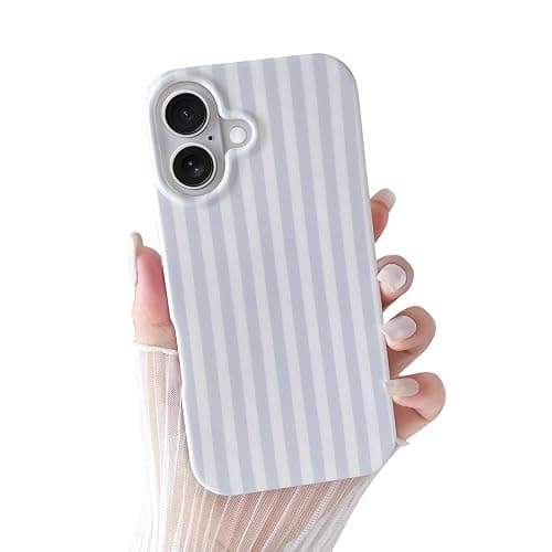 Yeddabox for iPhone 16 Case Cute Striped Phone Case Soft TPU Slim Shockproof Phone Cover for Women Girls, Blue and White - Image 1