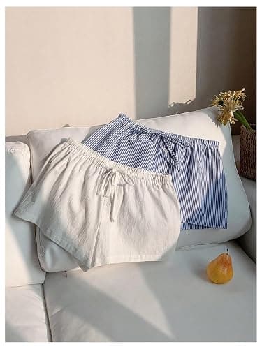 MakeMeChic Women's 2 Pack Linen Shorts Summer Beach Pajama Boxer Shorts thumbnail 3