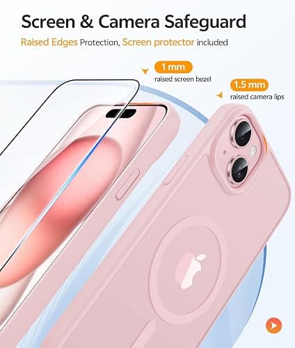 FNTCASE for iPhone 15/14/13 Case, Fit for Magsafe, Glass Screen Protector | Translucent Matte, Magnetic Phone Cases, 14FT Military Grade Drop Protection, Slim Shockproof Protective Cover, Light Pink thumbnail 4
