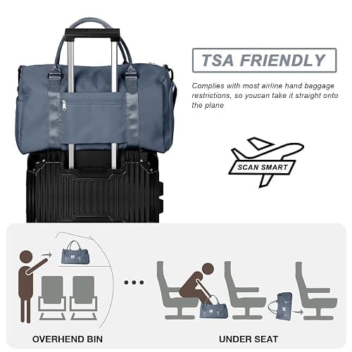 Weekender Duffel Bags for Women, Travel Totes Bag for Airplane, Cute Sports Gym Dance Overnight Luggage Bag with Wet Pocket Shoe Compartment, Carry On Hospital Bag for Labor and Delivery Haze blue thumbnail 7