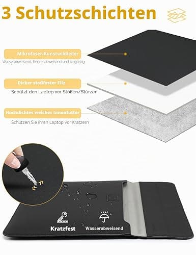 HYZUO 13 Zoll Laptoptasche mit Ständer für MacBook Air, Schwarz | für MacBook Air 13 M5-M1, 2026 13" MacBook Neo, 2026-2016 MacBook Pro 13 M2 M1, iPad Pro/Air 13, Surface Pro 12-3, XPS 13 thumbnail 3