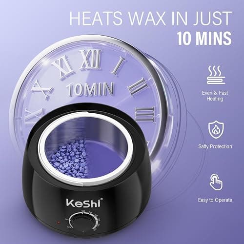 KeShi Waxing Kit, Painless Hair Removal Wax Warmer with 6 Bags Hard Wax Beans for Full Body, Legs, Face, Eyebrows & Bikini— Ideal for Both Women & Men thumbnail 4