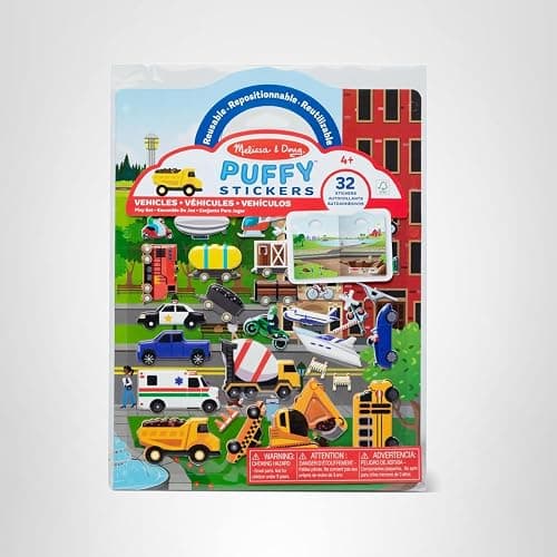 Melissa & Doug Vehicles Puffy Sticker Play Set Travel Toy with Double-Sided Background, 32 Reusable Puffy Stickers thumbnail 10