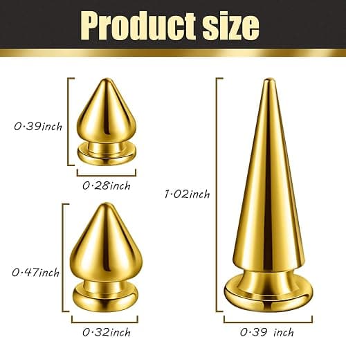 170 Pieces Multiple Sizes Cone Spikes Screwback Studs Rivets Large Medium Small Metal Tree Spikes Studs for Punk Style Clothing Accessories DIY Craft Decoration (Golden) thumbnail 3