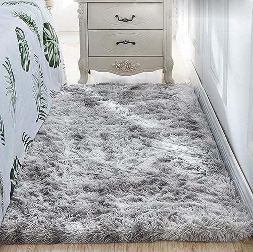 kinganda 2.6'x6.6' Area Rugs Soft Shag Runner Rug Fur Non Slip Rug Rectangle Fluffy Carpets for Bedroom Living Room Playroom, Shaggy Floor Rug, Home Decor Kids Rugs [Grey White] [2.6'x6.6', 80*200cm] thumbnail 3