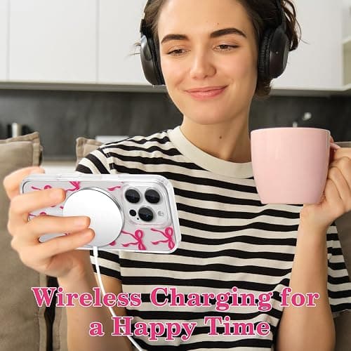 UEEBAI Magnetic for iPhone 16 Pro Max Case, Bow Case Compatible with MagSafe, Wireless Slim Clear Ribbon Aesthetic Phone Cover Anti-Yellowing Shockproof Protective Cover for Women Girl - Hot Pink thumbnail 6