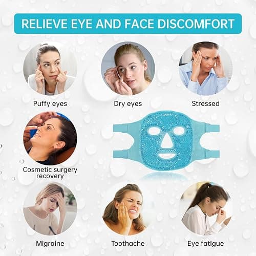 Cold Face Eye Mask Ice Pack Reduce Facial Puff, Dark Circles, Gel Beads Hot Heat Cold Compress Pack, Face SPA for Woman Sleeping, Pressure, Headaches, Skin Care, Post Laser Cosmetic Care[Blue] thumbnail 6