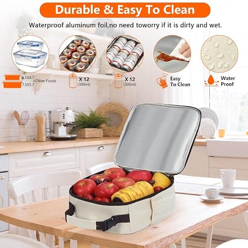 DIRGEE Lunch Bag for Women Insulated Lunch Bag For Men Adults Small Lunch Bag for Office Work - Leakproof Freezable Cooler Bag Reusable Portable Lunch Box (White) thumbnail 6