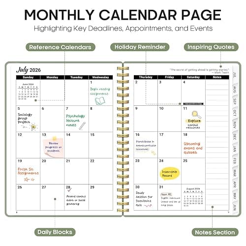 Planner 2026-2027, 8.5" x 11" Weekly and Monthly Academic Year Planner Calendar, July 2026 - June 2027, Hardcover Large School Planning Agenda With Tabs, Perfect for School & Office Supplies, A4, Green thumbnail 4