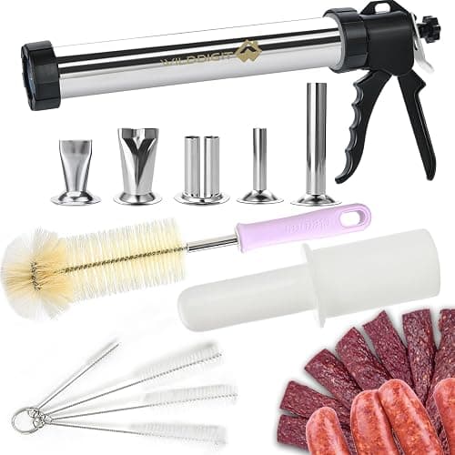 WILDDIGIT Professional Beef Jerky Gun Kits, Stainless Steel Jerky Maker, Jerky Cannon, Meat Gun with 5 Stainless Nozzles and 5 Brushes - Image 1