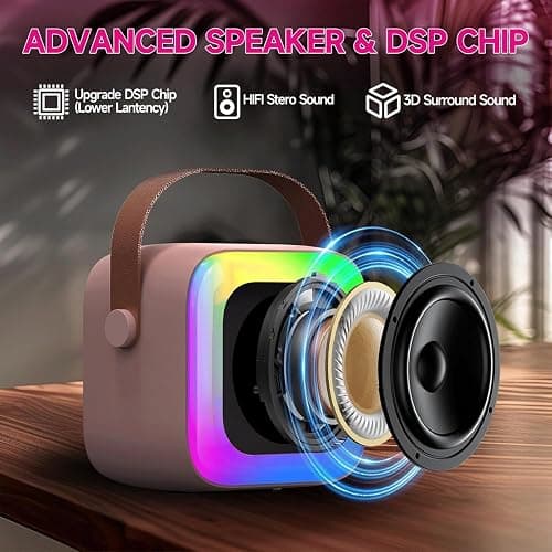 SECULEAD Mini Karaoke Machine for Kids Teen Adults with 2 Wireless Microphones and LED Lights, Bluetooth 5.3 Connectivity, Toys for Party, Home, Gifts for 4 5 6 7 8 9 10 11 12+ Years Girls Boys thumbnail 4