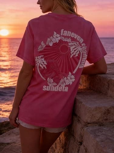 Womens Teens Oversized Graphic Tshirts Y2k Flower Fruit Vintage Tees Beach Surfer Casual Short Sleeve T-Shirts thumbnail 2