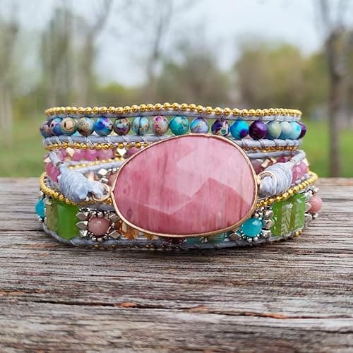 YGLINE Women Boho Handmade Natural Stone Crystal Leather Bead Wrap Bracelets Collection thumbnail 5