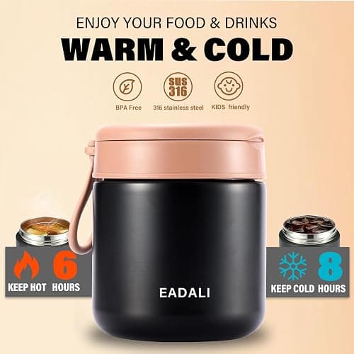 Eadali 15.2 oz Thermo Food Jar for Kids & Adults, Vacuum Insulated Lunch Container 316 Stainless Steel, Hot & Cold Soup Jar with Spoon, BPA Free & Leak Proof thumbnail 3