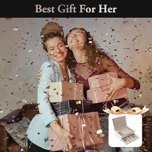 TAVADA Scatola Portagioie,2 Livelli, Porta Gioielli Donna,Porta Gioielli da Viaggio Ragazza in Pelle PU,Idea Regalo,Inclusi 3 panni per lucidare l'argento,per Anelli, Orecchini, Collane,Bianco thumbnail 7