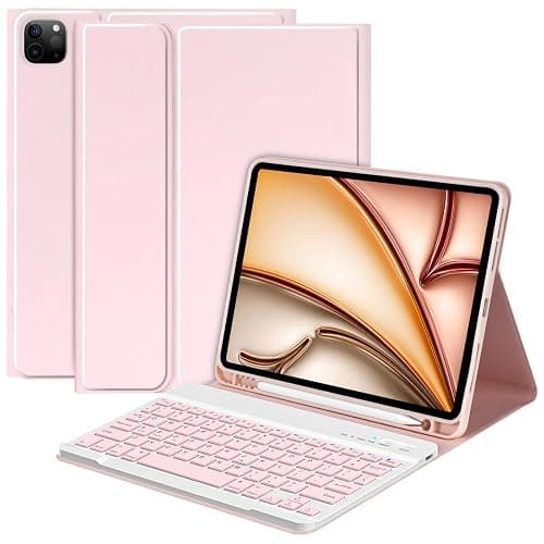 CC Store for iPad Air 11 Inch Case with Keyboard M3/M2 (2025/2024) - Detachable Folio Keyboard Cover with Pencil Holder for iPad Pro 11 inch (4th /3rd /2nd /1st Gen)&Air 5th/4th Gen (Pink) - Image 1