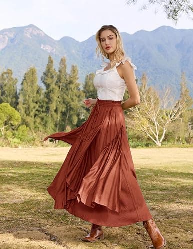 Scarlet Darkness Long Skirts for Women Renaissance Costume Pirate Maxi Skirt Plus Size with Pockets thumbnail 4