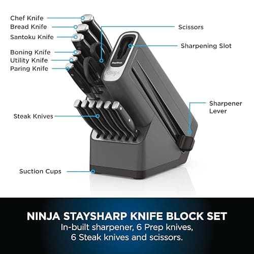 Ninja Foodi StaySharp Knife Block with Integrated Sharpener Deluxe 14-Piece Set K32014EUUK - Black thumbnail 5