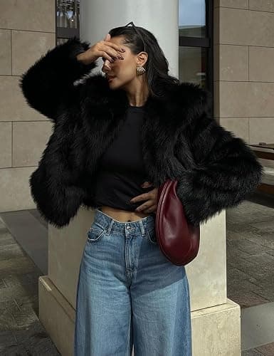 Flygo Women's Faux Fur Coat Fluffy Faux Fur Jacket Long Sleeve Lapel Furry Winter Jackets Shaggy Parka Short Coat thumbnail 4